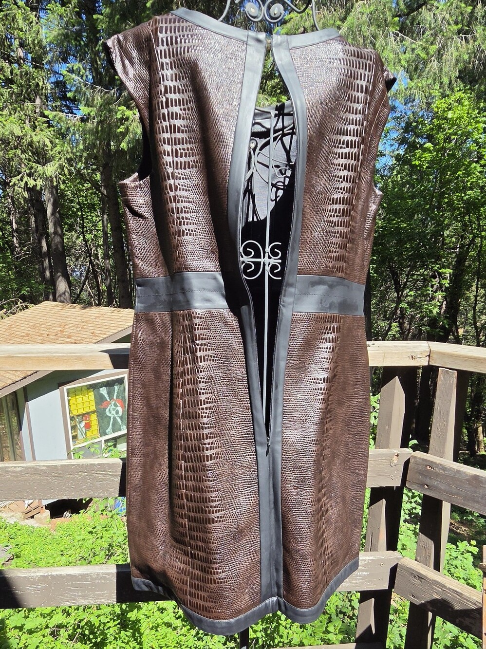 mark. Brown Faux-Croc Mini Dress with Black Trim SzXL Dress Only Listing - Picture 5 of 7